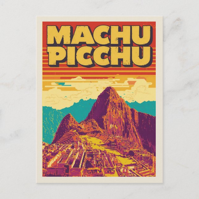 Carte Postale Machu Picchu Retro Style d'affiche de voyage (Devant)