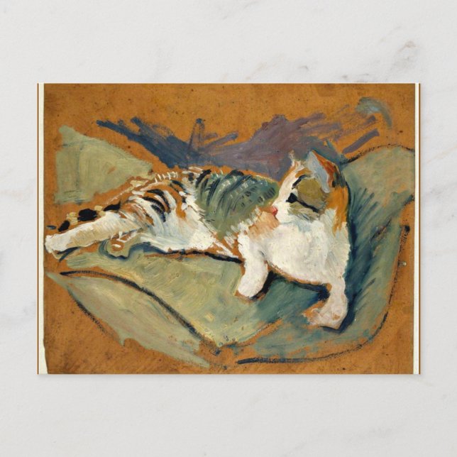 Carte Postale Macke - Chat sur le Coussin vert (Devant)