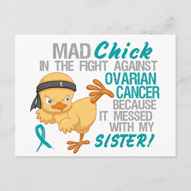 Carte Postale Mad Chick Messed Avec Soeur 3 Cancer Ovarien (Devant)