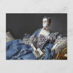 Carte Postale Madame de Pompadour souffle une gomme à bulle bleu
