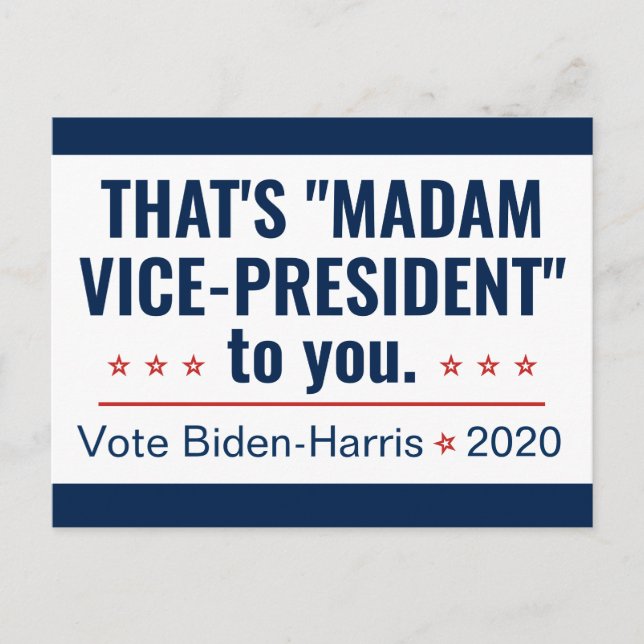Carte Postale Madame la Vice-présidente Kamala Harris Biden 2020 (Devant)