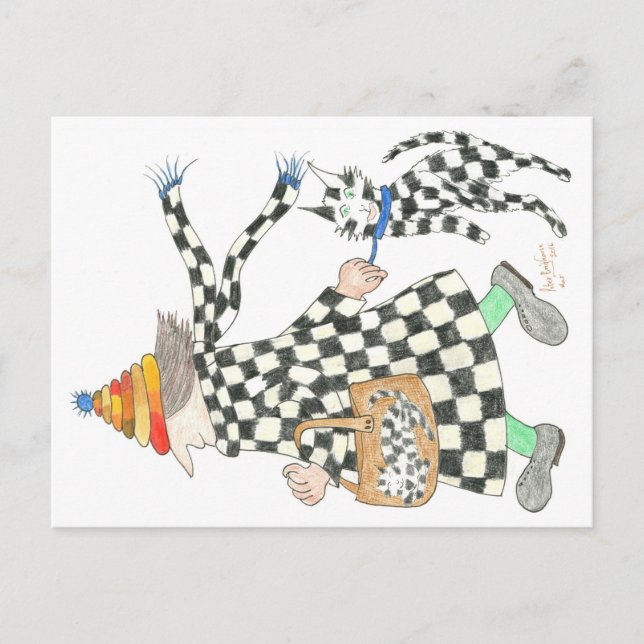 Carte Postale MadCatWoman harlequin Cat (Devant)