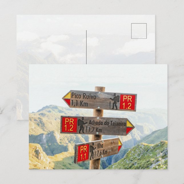 Carte Postale Madeira Pico Ruivo Trail Signs Hiking (Devant / Derrière)