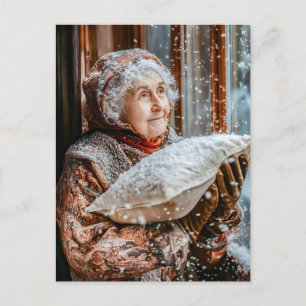 Carte Postale Mademoiselle Holle secouant la neige du ciel