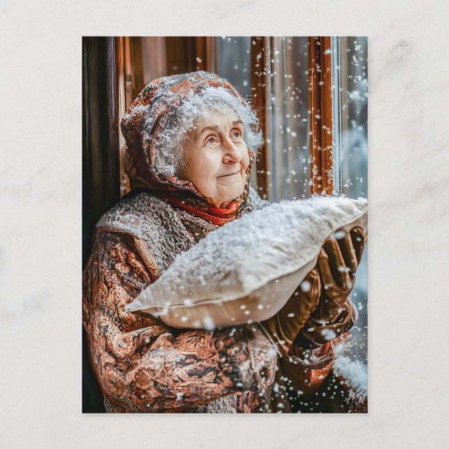 Carte Postale Mademoiselle Holle secouant la neige du ciel (Devant)