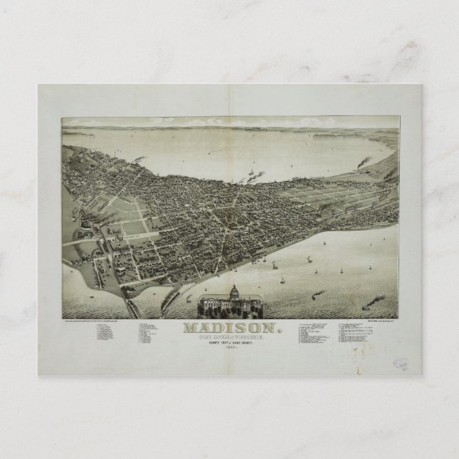Carte Postale Madison, capitale de l'État du Wisconsin (1885) (Devant)