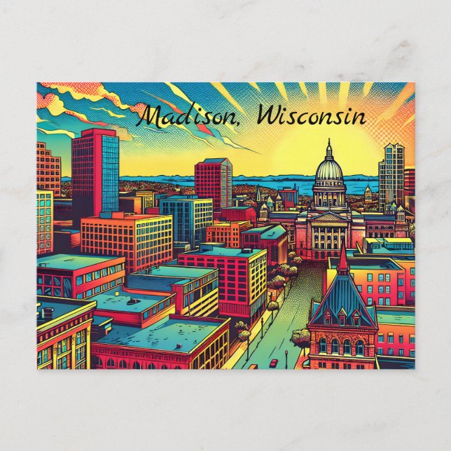 Carte Postale Madison, Wisconsin City Skyline au Sunset (Devant)