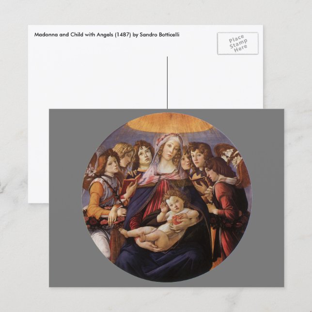 Carte Postale Madone et Enfant avec des Anges par Sandro Bottice (Devant / Derrière)