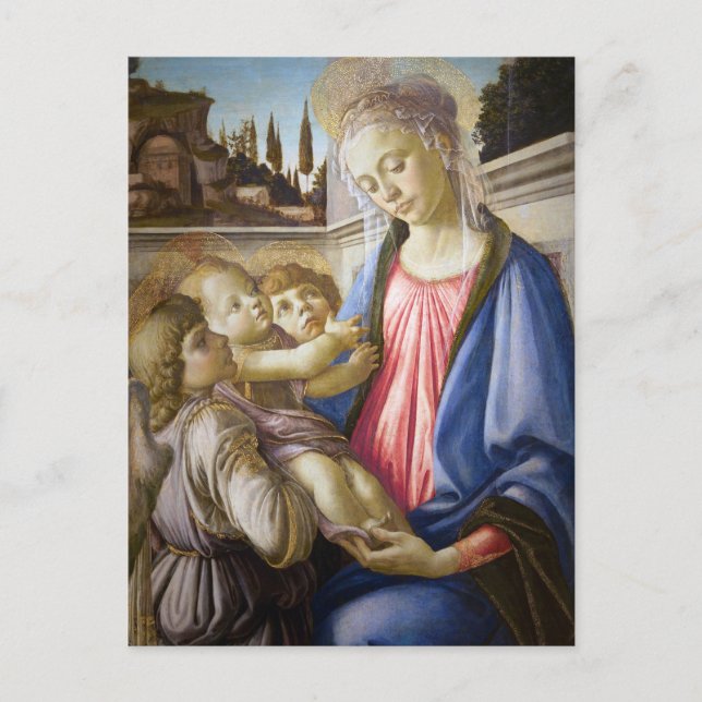 Carte Postale Madone et Enfant avec deux anges par Botticelli    (Devant)