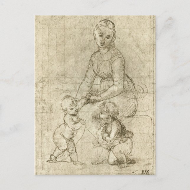 Carte Postale Madonna, Christ et Saint Jean Baptiste par Rapahel (Devant)