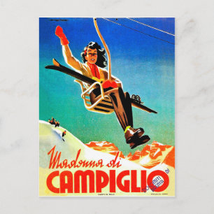 Carte Postale Madonna di Campiglio, femme sur un télésiège, vint