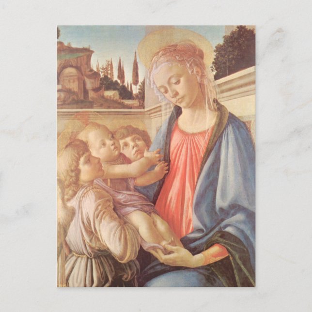 Carte Postale Madonna et deux anges de Botticelli (Devant)