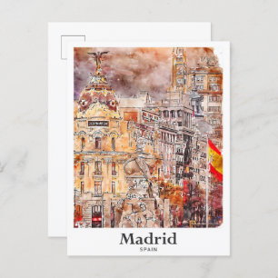 Carte Postale Madrid Espagne Art Voyage Aquarelle main tirée