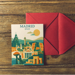 Carte Postale Madrid Espagne Ciel de la ville - Minimaliste Retr