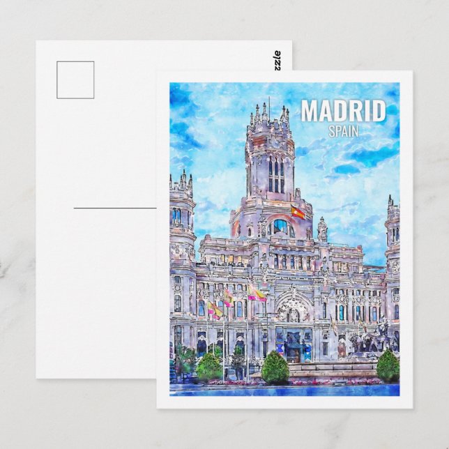 Carte Postale Madrid Espagne Fameux Travel Place Watercolor (Devant / Derrière)