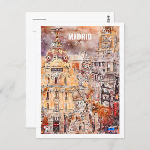 Carte Postale Madrid Espagne Fameux Travel Place Watercolor croq