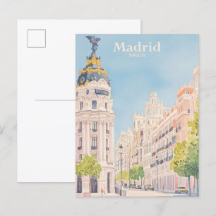 Carte Postale Madrid Espagne Gouache Illustration Voyage