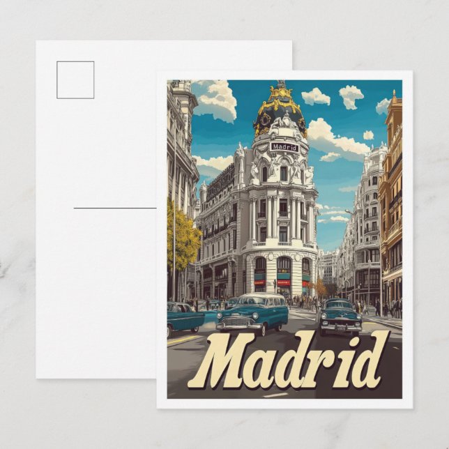 Carte Postale Madrid Espagne Illustration Vintage voyage (Devant / Derrière)