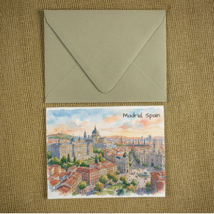 Carte Postale Madrid Espagne Peinture à l'aquarelle