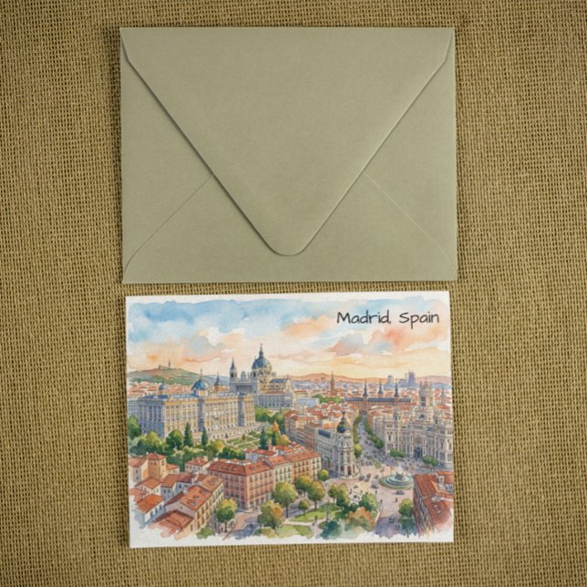 Carte Postale Madrid Espagne Peinture à l'aquarelle (Madrid Spain Architecture Watercolor Painting Postcard)