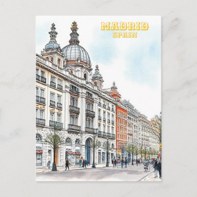 Carte Postale Madrid Espagne peinture aquarelle (Devant)