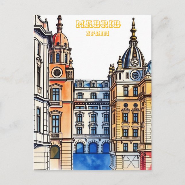 Carte Postale Madrid Espagne Silhouette Aquarelle Peinture (Devant)