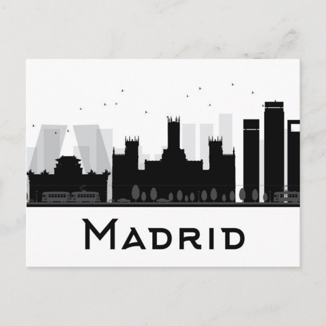 Carte Postale Madrid, Espagne | Skyline de la ville en noir et b (Devant)