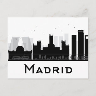 Carte Postale Madrid, Espagne   Skyline de la ville en noir et b