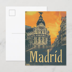 Carte Postale Madrid Espagne Vintage Retro Voyage Illustration