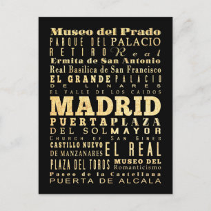 Carte Postale Madrid Ville d'Espagne Typographie Art