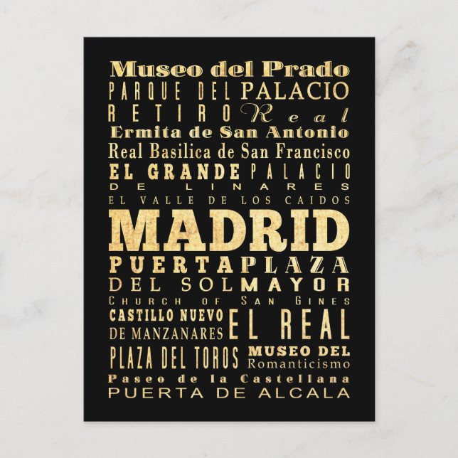 Carte Postale Madrid Ville d'Espagne Typographie Art (Devant)