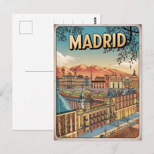 Carte Postale Madrid ville Espagne vintage voyage souvenirs, cad (Devant / Derrière)
