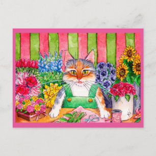 Carte Postale Magasin de fleurs d'art de chat mignon