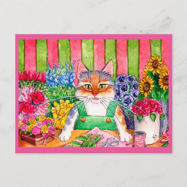Carte Postale Magasin de fleurs d'art de chat mignon (Devant)