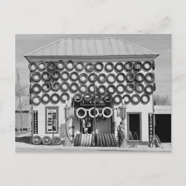 Carte Postale Magasin de pneus Firestone, 1940 (Devant)