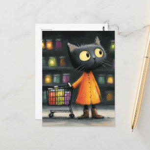 Carte Postale Magasin d'épicerie de chat noir adorable