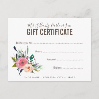 Carte Postale Magasiner Boutique Salon Modèle de certificat cade