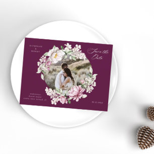 Carte Postale magenta aquarelle florale enregistrer la date cart