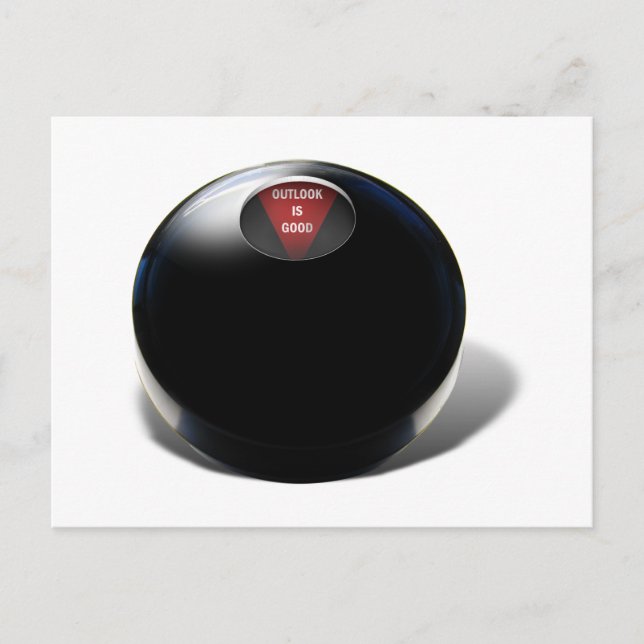 Carte Postale Magic 8 Ball dit, "Outlook est bon" (Devant)