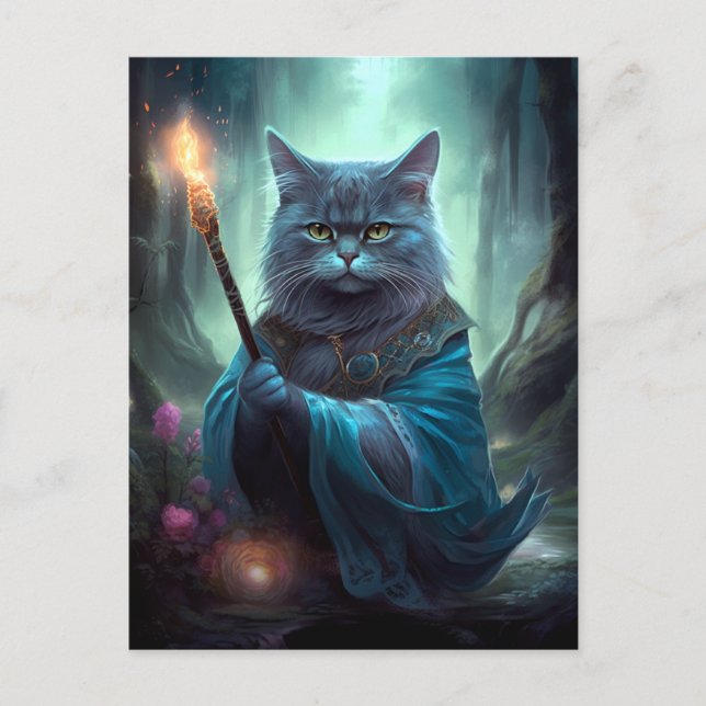 Carte Postale Magical Cat Whimsical Imaginaire Art (Devant)