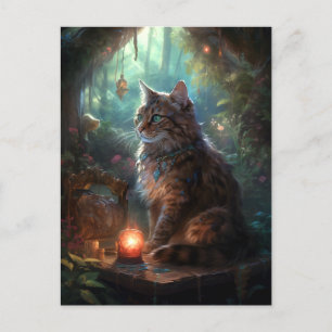 Carte Postale Magical Cat Whimsical Imaginaire Art