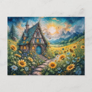 Carte Postale Magical Cottage avec Sunflower Field