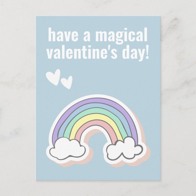 Carte Postale Magical Valentine's Day, Cute Kids Unicorn Rainbow (Devant)