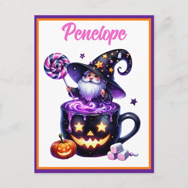 Carte Postale Magicien d'Halloween dans un Mug Sucette Citrouill (Devant)