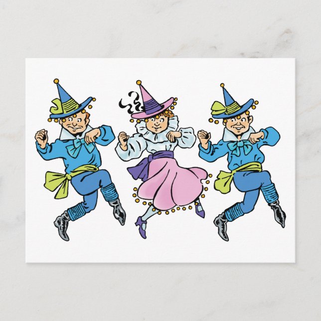 Carte Postale Magicien vintage d'Oz, mignonne Munchkins Dansant  (Devant)