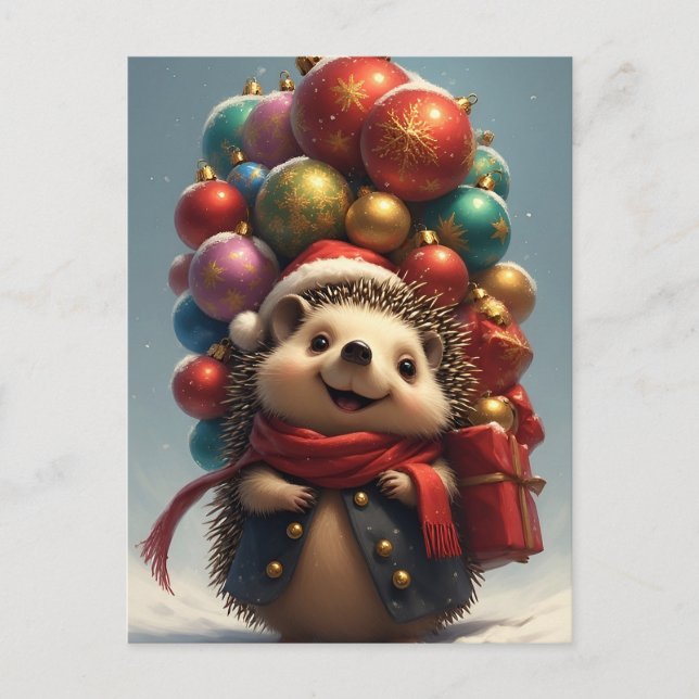 Carte Postale 🎄 Magie adorable de Noël du hérisson ❄️ Hiver (Devant)