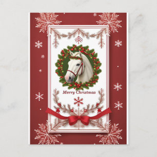 Carte Postale ❤️ Magie hivernale rouge festive ❄️ Cheval enneigé