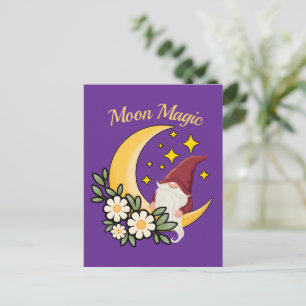 Carte Postale Magie Lunaire Gnome Mignon sur Illustration Floral