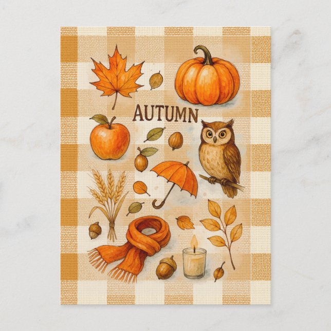Carte postale magique d'automne Chouette Citrouill (Devant)