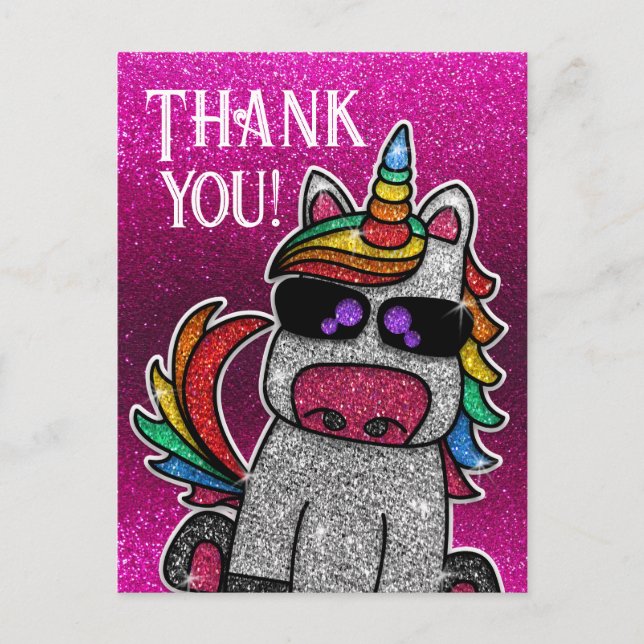 Carte Postale Magique Rainbow Unicorn Parties scintillant Whimsi (Devant)